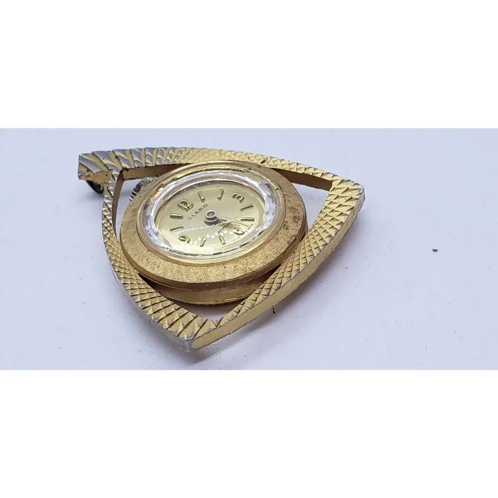 Vintage Watch Pendant Necklace Gold Plated Wind Up Mechanical Swiss Art Deco MOD